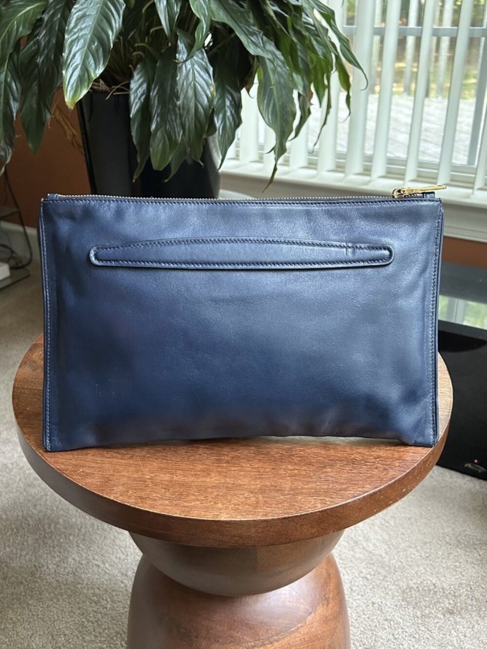 MIU MIU Leather Studded Pouch Clutch, Navy Blue - Picture 4 of 6